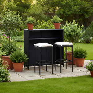 Set Bar da Giardino Medio in Rattan PE Nero e Acciaio Verniciato a Polvere - Arredamento Bar Contemporaneo per Esterni - Product Image 2