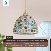 Lámpara Colgante de Mosaico Cuadrado Colorido, Base de Cobre E27, Estilo Bohemio, Hecha a Mano, Vidrio Multicolor, LED