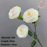 Bunga Sutra Buatan Warna Putih Pink Grosir Pabrik, 3 Kepala Bunga Ranunculus Grosir, Bunga Peony Grosir