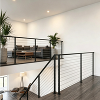 EKOO METAL Handlauf Oben Montiertes Kabelgeländer für Treppen mit Holz-Edelstahl-Balustrade