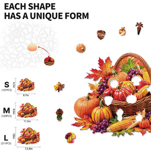 Puzzle en bois irrégulier personnalisé en forme de panier de récolte doré, taille L, pour adultes, forme unique, jeu DIY, prend en charge l'impression d'image et de logo personnalisés - Product Image 4