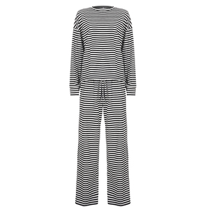 Conjunto de Dos Piezas a Rayas para Mujer, Top Holgado de Manga Larga con Hombros Caídos, Pantalones Anchos con Cordón, Transpirable y Cómodo para Otoño - Product Image 6