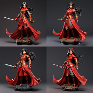 Figura de Resina Personalizada, Chica Guerrero de Dibujos Animados con Cabello Largo y Vestido Rojo, Juguete Coleccionable de PVC, Estatua con Temática de Fantasía y Ciencia Ficción - Product Image 5