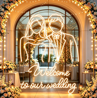 Enseigne néon LED publicitaire personnalisée pour mariage, motif mariée et marié, plaque arrière en acrylique, étanche IP65, pour mur de banquet de mariage