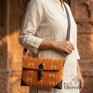 Handcrafted Mustard Block Print Crossbody Bag Boho Cotton <b>Shoulder</b> Purse Leather <b>Strap</b> Bulk Export India - Product Image 2