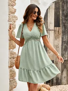 Summer Women Solid Color Casual Dress Plus Size Elegant Pleated Women Midi Modest Dress Formal Dresses Women