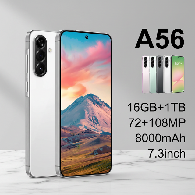 Hot Selling 7.3 Inch A56 5G Phone 16GB+1TB Storage 72+108MP HD Camera Snapdragon Octa Core CPU Gaming Optimized