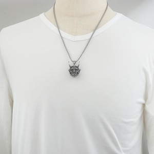 Collar de Acero de Titanio con Colgante de Máscara Prajna y Diseño de Rey Demonio de Cuernos Largos, Joyería Unisex, Cadena para Suéter - Product Image 4