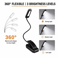 Lampe de lecture LED à clipser 6000K, contrôle tactile, 3 niveaux de luminosité, rechargeable, flexible, pour lit, bureau, dortoir - Vente en gros
