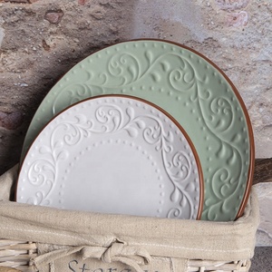 Embossed Design Home Restaurant Red <strong>Clay</strong> Mouth Edge Ceramic Dinner <strong>Plate</strong> - Product Image 1