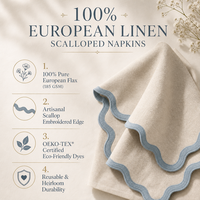 Serviettes carrées 100 % lin faites à la main, réutilisables, modernes, à bord festonné, teintes en fil, certifiées OEKO-TEX, 185 GSM, pour hôtels et mariages