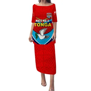 टोंगा प्यूलेटासी ड्रेस ड्रॉप शिपिंग 2 टुकड़ा सेट समोआ आदिवासी टोंगन हैवी, कंधे के कपड़े कस्टम आधा आस्तीन शीर्ष स्कर्ट सूट