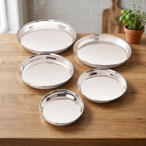 Bandeja Redonda de Acero Inoxidable de Grado Comercial, Diseño Nuevo, Apta para Lavavajillas, Acabado Pulido, para Uso Doméstico y en Restaurantes - Product Image 3