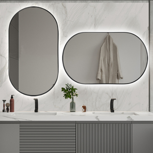<span class=keywords><strong>Miroir</strong></span> <span class=keywords><strong>de</strong></span> <span class=keywords><strong>douche</strong></span> en forme <span class=keywords><strong>de</strong></span> pilule <span class=keywords><strong>Miroir</strong></span> <span class=keywords><strong>de</strong></span> salle <span class=keywords><strong>de</strong></span> bain encadré en or noir avec éclairage LED mural - Product Image 6