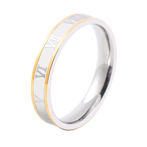 แหวนคู่รักลายตัวเลขโรมันสีไทเทเนียมสตีลแบบแบ่งสี สำหรับงานหมั้น สีเงิน สีทอง สีดำ - Product Image 5