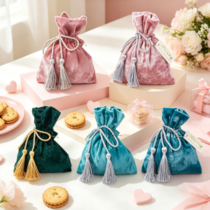 Luxury Velvet Drawstring Gift <b>Bag</b> with Tassel, Wedding Favor Candy Pouch, Small Jewelry Storage Sack for Party & Baby <b>Shower</b> - Product Image 4