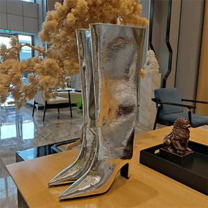 Glossy Material Fashion Autumn and Winter Casual Sexy Luxury Gold <b>Boots</b> for Women - Product Image 2