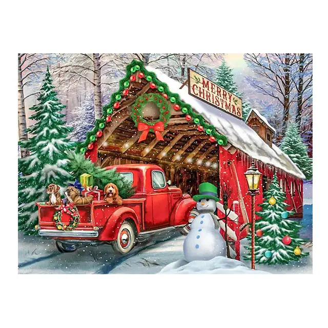 वयस्कों के लिए क्रिसमस डायमंड पेंटिंग किट, शुरुआती लोगों के लिए 5 डी रेड ट्रक डायमंड पेंटिंग कला, पूर्ण ड्रिल स्नोमैन डायमंड डॉट्स रत्न