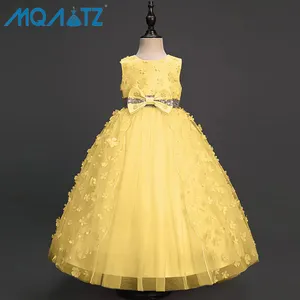 Mqatz mùa hè bé gái công chúa trẻ em tiệc sinh nhật váy cưới appliqued áo choàng 7 năm LP-339