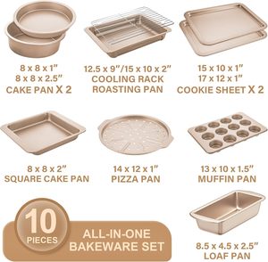 Set di 10 Teglie in Acciaio al Carbonio con Rivestimento Antiaderente, Lavabili in Lavastoviglie, Ecologiche e Durevoli, Include Griglia e Teglie per Biscotti - Product Image 3