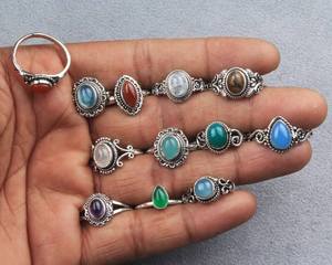 Excellent Quality Best Selling <b>Indian</b> Brass Natural Mixed Gemstone Classic Assorted 925 Silver Plated Assorted <b>Rings</b> Jewelry - Product Image 1