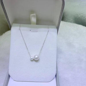 Collier de perles d'eau douce naturelles Zhuji 5-8 mm rondes, presque parfaites, en argent pur, double perle, simple, blanc - Product Image 1