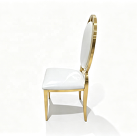 Chaise ovale en acier inoxydable doré, chaise de banquet de luxe pour mariage, chaise rembourrée blanche, mobilier pour événements