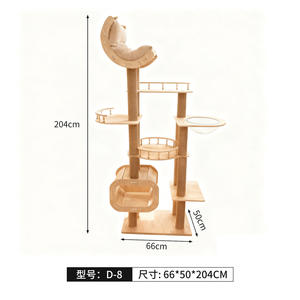 Arbre à chat en bois massif multi-niveaux avec cadre tressé, colonnes en corde de chanvre et sisal, et niche cabane intégrée - Product Image 5