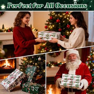 2 rouleaux de papier cadeau de Noël 2025 – Motif Meme Père Noël – Emballage festif - Product Image 4