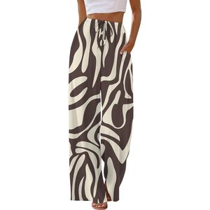 FOXA Pantalones anchos para mujer, pantalones Palazzo fluidos con cordón y cintura elástica, pantalones con bolsillos, ropa de verano para vacaciones en la playa - Product Image 2