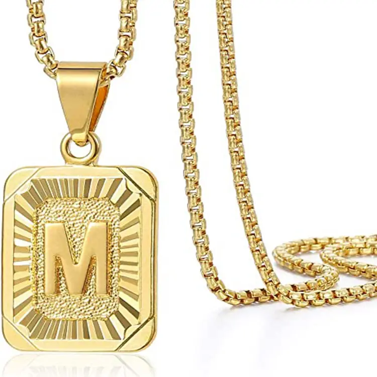 Collier en or véritable plaqué 18k, bijoux avec des étiquettes initiales