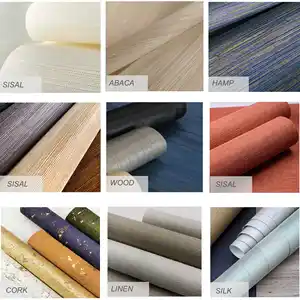 Customized Nature Silk Linen Cork Grass Cloth Wall Paper Nature Rolls Wallpaper Wallcoverings