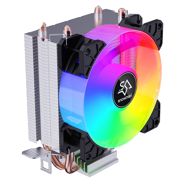 Snowman Hot Sale Black Frame TDP 100W 90mm CPU Cooler 2 Heat Pipes 5V 4pin RGB Colo CPU Cooler with Quiet Fan for LGA 1200 1700
