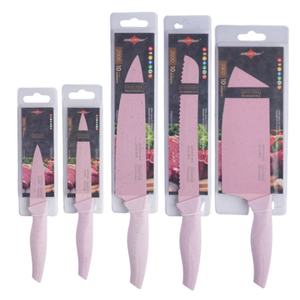 Juego de Cuchillos de Chef de Cinco Piezas, Acero Inoxidable, Coloridos, con Acabado en Paja de Trigo y Pintura Rosa, Venta Caliente - Product Image 1
