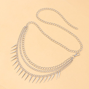 Chaîne de taille minimaliste multicouche à pampilles, style hip-hop en argent tibétain, pour usage quotidien, chaîne de corps tendance - Product Image 3