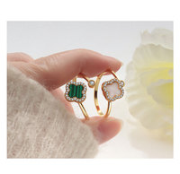 Bague classique anti-stress en argent sterling 925 avec pavé d'or 18 carats et pierre naturelle trèfle à quatre feuilles rouge, de la collection Usine de Bijoux