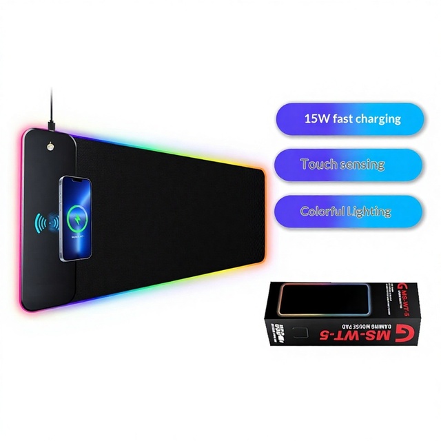 Wireless Charging Non-Slip Rubber Gaming Esports Mouse Pad RGB Illuminated 4mm Thick Multifunctional 15W Fast Charge Mat