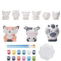 Pot de fleurs en céramique vierge personnalisable à peindre, motifs animaux (Vache, Renard, Panda) ou fleurs, mini-jardinière pour plantes succulentes, pour projets DIY, activités artistiques et peinture manuelle pour enfants