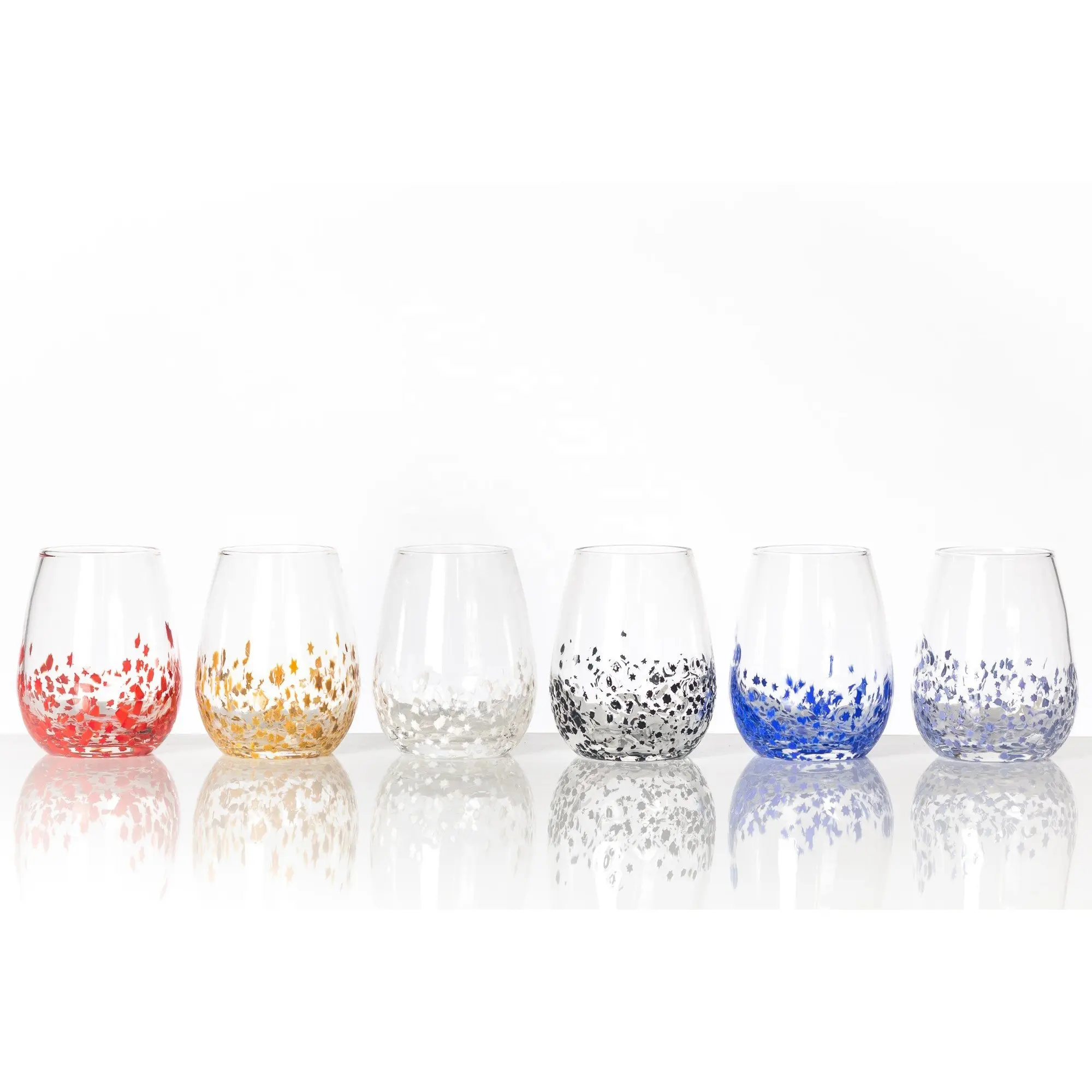 unique handcrafted multi colored ombre effect on the bottom Star Stemless Wine Glasses