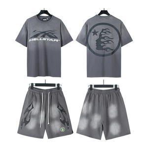 Commerce transfrontalier <span class=keywords><strong>en</strong></span> gros : <span class=keywords><strong>Ensemble</strong></span> short à manches courtes délavé Hell Star, style vieilli, tendance homme et <span class=keywords><strong>femme</strong></span> - Product Image 4