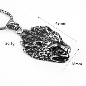 Yunnique – collier avec pendentif tête de loup en acier inoxydable pour hommes, style Hip Hop Viking, forme animale, design géométrique, bijoux à la mode - Product Image 5