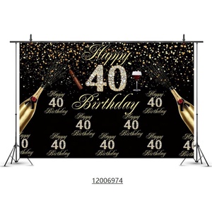 Décor de fête pour adultes, lunette de vie, noir et or, brillante, paillettes et pois, Glamour, éclat doux, pour 14 ans, 7x5 pieds - Product Image 5