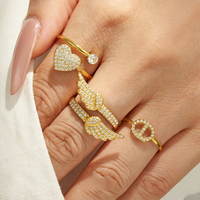 Set Cincin Hidung Babi Sayap Hati yang Dapat Ditumpuk, Baja Anti Karat Berlapis Emas 18K dengan CZ Pave, Paket Cincin Berlapis
