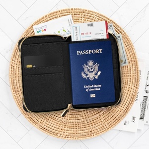 Custom Leather Passport Holder Wallet RFID Travel Business Credit Card Protector Passport Cover with <b>Wristlet</b> Strap - Product Image 3