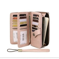 Dompet wanita kulit PU kustom pabrik dompet panjang kapasitas besar dengan penutup ritsleting lapisan poliester untuk perjalanan rfid