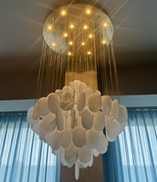 JYLIGHTING Candelabro de Alabastro de Cobre Nórdico, Lámpara Colgante de Techo de Mármol, Escalera, Alta Personalización