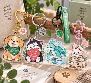 Porte-clés en acrylique mignons à motifs animaux de dessins animés, messages éco-responsables : Adoptez, Nez achetez pas, Sauvez, Aimez, Répétez, Forme irrégulière, Légers, Souvenirs - Product Image 2