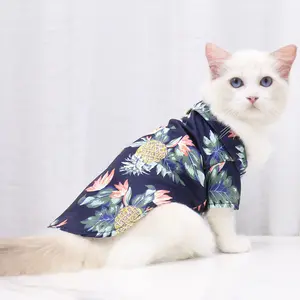 قمصان مخصصة كلب هاواي أنيقة من القطن والكتان ملابس كبيرة للحيوانات الأليفة قميص القط الكلب قميص ملابس الصيف الكلب