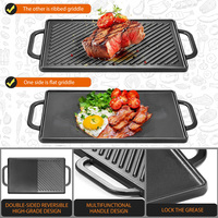 Poêle de Cuisson en Fonte Double Face, Antiadhésive et Facile à Nettoyer, pour Steaks, Grill ou Plancha, Compatible Gaz et Four