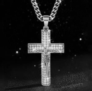 Collar Crucifijo Unisex, Joyería Religiosa Hip Hop, Regalo, Colgante Cristiano de Latón Chapado en Oro, Cruz de Jesús con Circones, Cadena <span class=keywords><strong>Cubana</strong></span> - Product Image 2